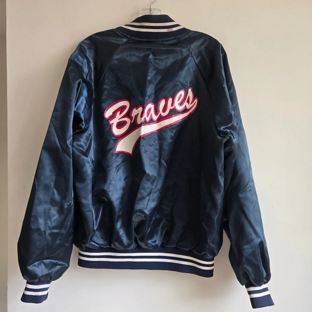 Auburn Sportswear Large Bomber Jacket Mens Navy Blue Fair‎ Vintage Braves Carl